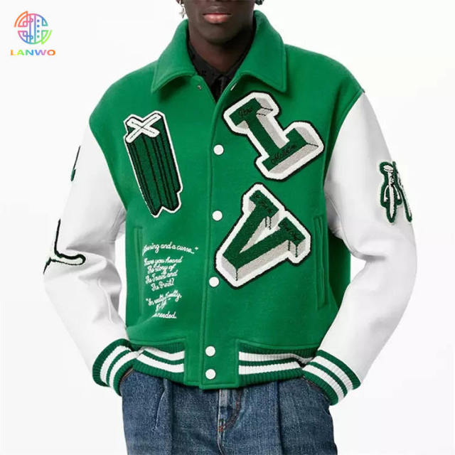 Cheap Hip Hop Bomber Baseball Jacket For Men Custom Leather Sleeve Chain Chenille Embroidery Windbreaker Vintage Varsity Jacket