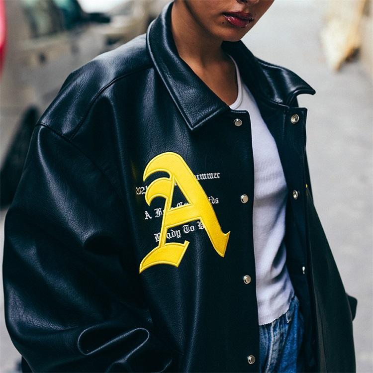 Lanwo Custom Leather black versity jacket yellow Baseball Jacket manufacturer Vendor Bulk 4xl Bomber Leather Varsity Jacket