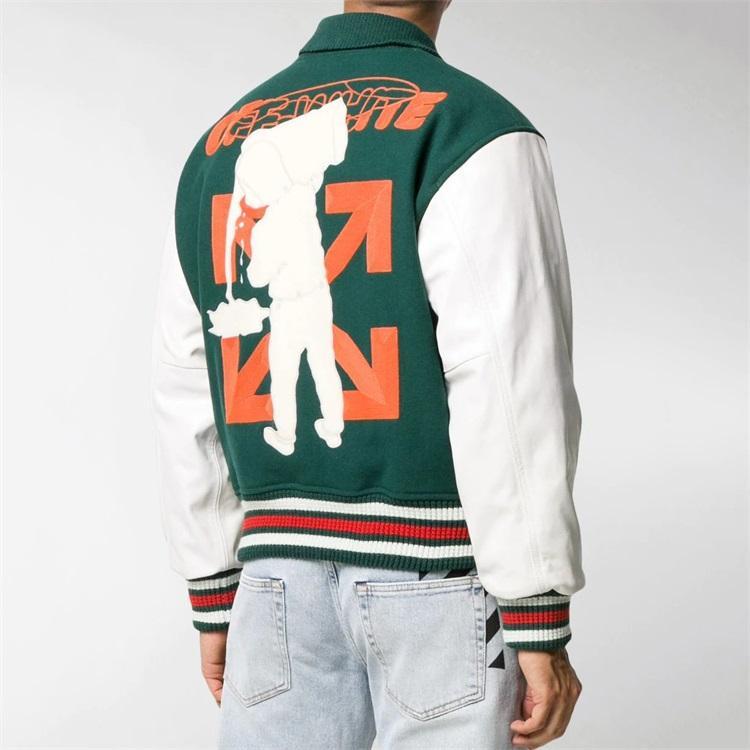 Green Chain Baseball Letterman Jacket For Men Custom Chenille Embroidery Wool And Leather Sleeve Bomber Flight Varsity Jacket