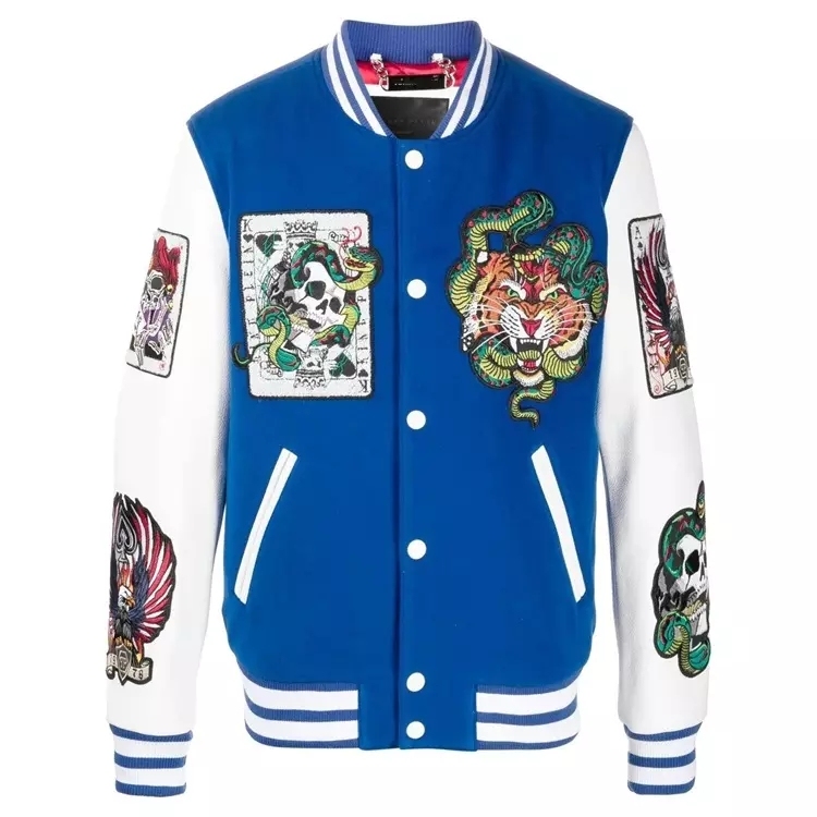 Custom Patchwork Patch Baseball Print Letter Varsity Jacket Waterproof Outdoor Men'S College Leather Flight Bomber Jacket