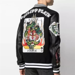 Custom Patchwork Patch Baseball Print Letter Varsity Jacket Waterproof Outdoor Men'S College Leather Flight Bomber Jacket