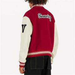 Custom Baseball Versity Jackets For Men Genuine Leather Sleeves Multiple Embroidery Patch Red Black Letterman Varsity Jacket