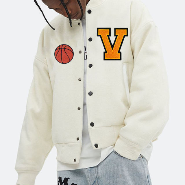 Premium Vintage Versity Jackets White For Men Custom Plain Chenille Embroidery 100% All wool Winter Lettermen Varsity Jacket