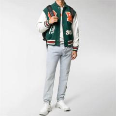 Green Chain Baseball Letterman Jacket For Men Custom Chenille Embroidery Wool And Leather Sleeve Bomber Flight Varsity Jacket