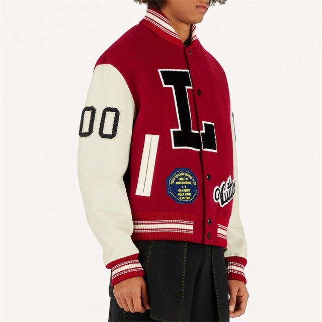 Custom Baseball Versity Jackets For Men Genuine Leather Sleeves Multiple Embroidery Patch Red Black Letterman Varsity Jacket
