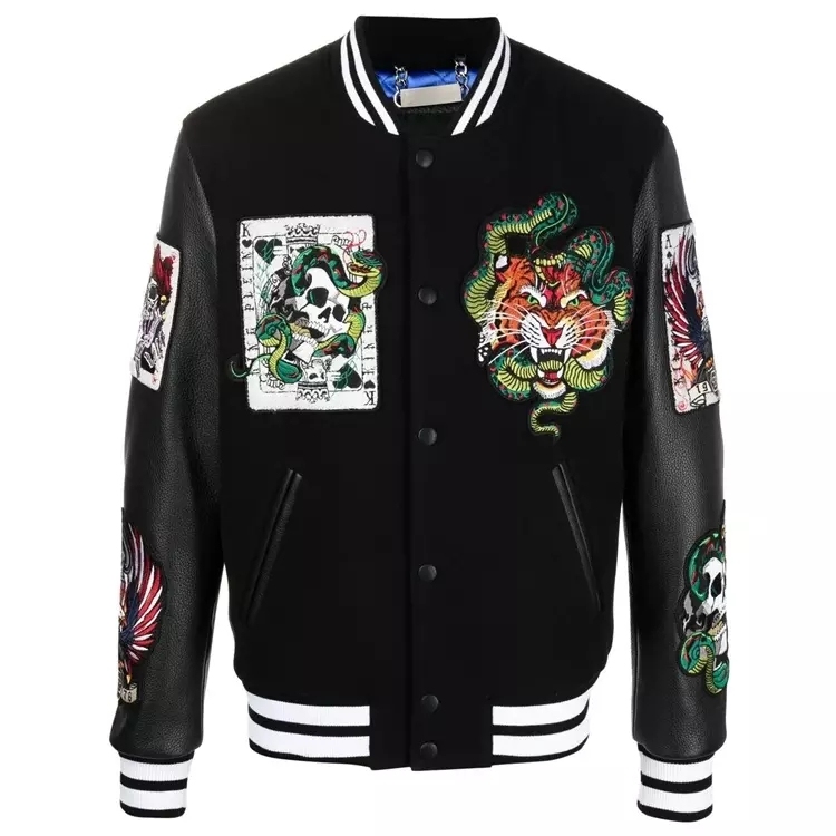 Custom Patchwork Patch Baseball Print Letter Varsity Jacket Waterproof Outdoor Men'S College Leather Flight Bomber Jacket
