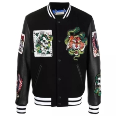 Custom Patchwork Patch Baseball Print Letter Varsity Jacket Waterproof Outdoor Men'S College Leather Flight Bomber Jacket