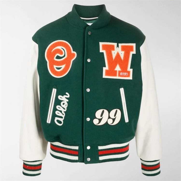 Green Chain Baseball Letterman Jacket For Men Custom Chenille Embroidery Wool And Leather Sleeve Bomber Flight Varsity Jacket