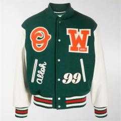 Green Chain Baseball Letterman Jacket For Men Custom Chenille Embroidery Wool And Leather Sleeve Bomber Flight Varsity Jacket