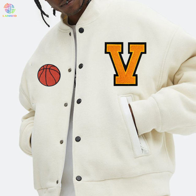 Premium Vintage Versity Jackets White For Men Custom Plain Chenille Embroidery 100% All wool Winter Lettermen Varsity Jacket