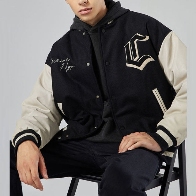 Custom Chenille Patch Embroidery Leather Jacket For Men Warm 100% Wool Vintage Bomber Outdoor Baseball Letterman Varsity Jacket