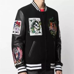 Custom Patchwork Patch Baseball Print Letter Varsity Jacket Waterproof Outdoor Men'S College Leather Flight Bomber Jacket