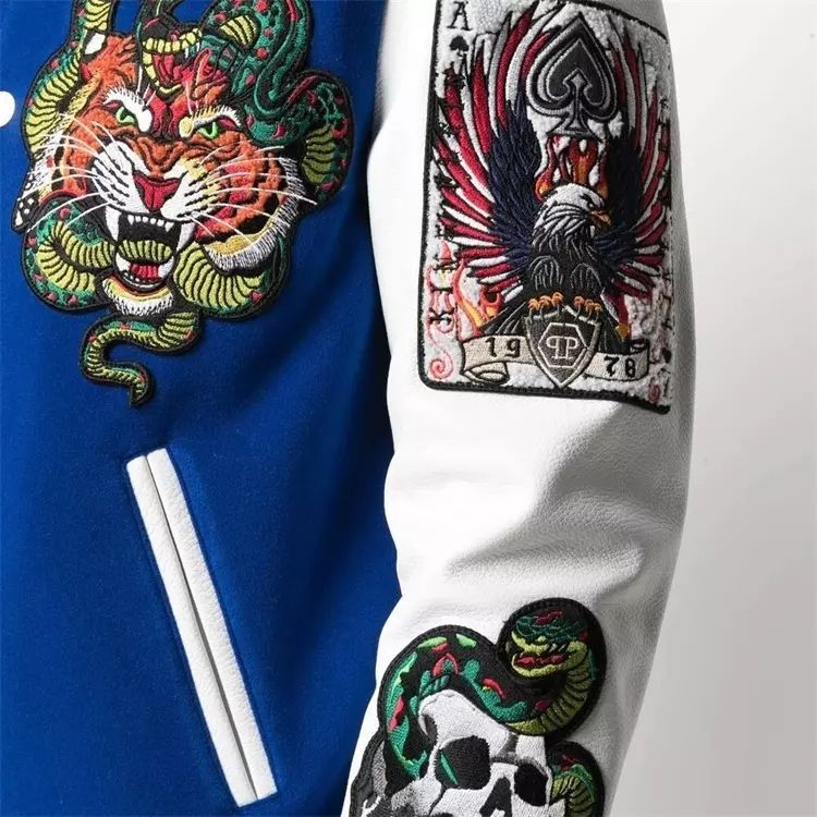 Custom Patchwork Patch Baseball Print Letter Varsity Jacket Waterproof Outdoor Men'S College Leather Flight Bomber Jacket