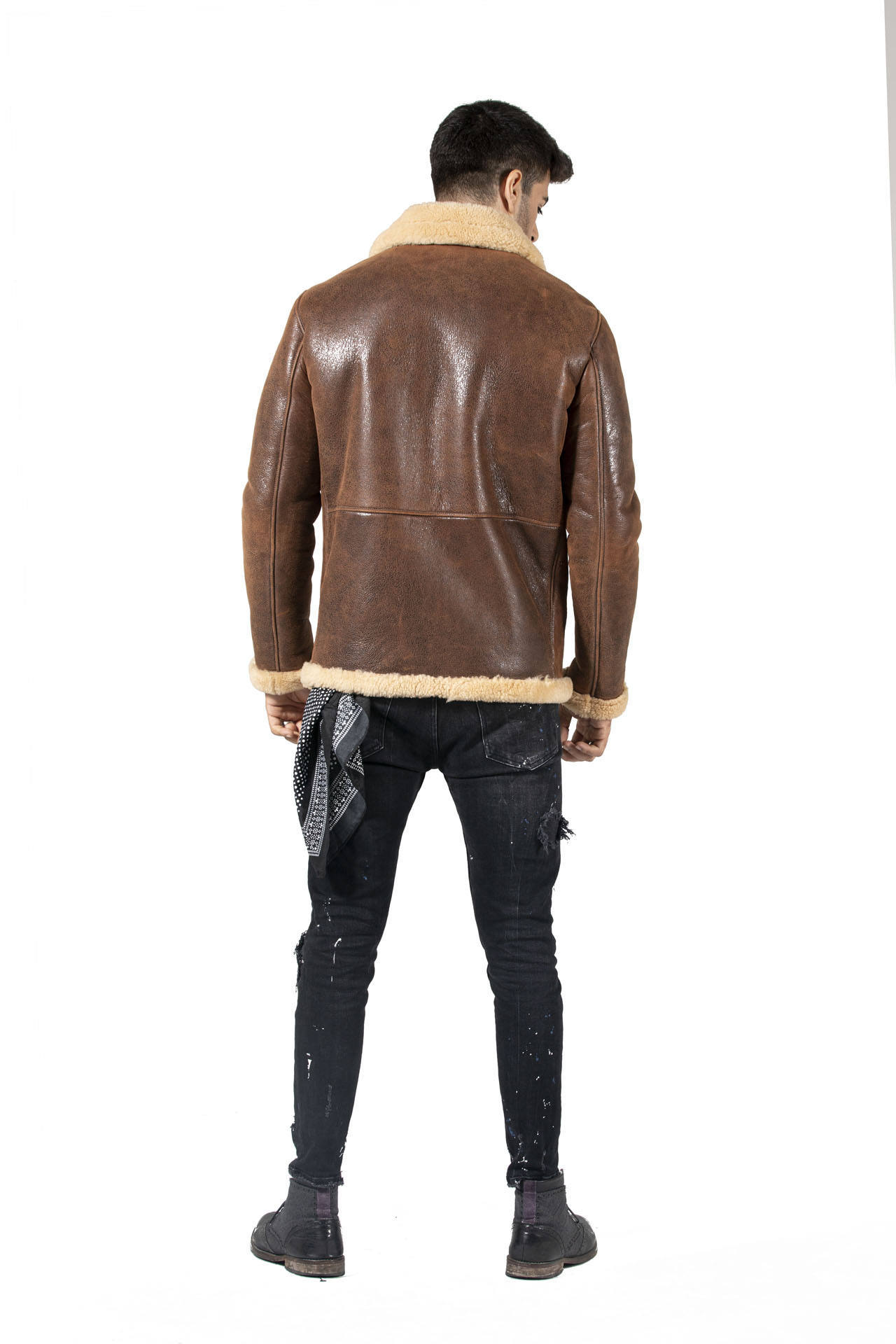 Wholesale Customize Winter Men's Calfskin Bomber Jacket