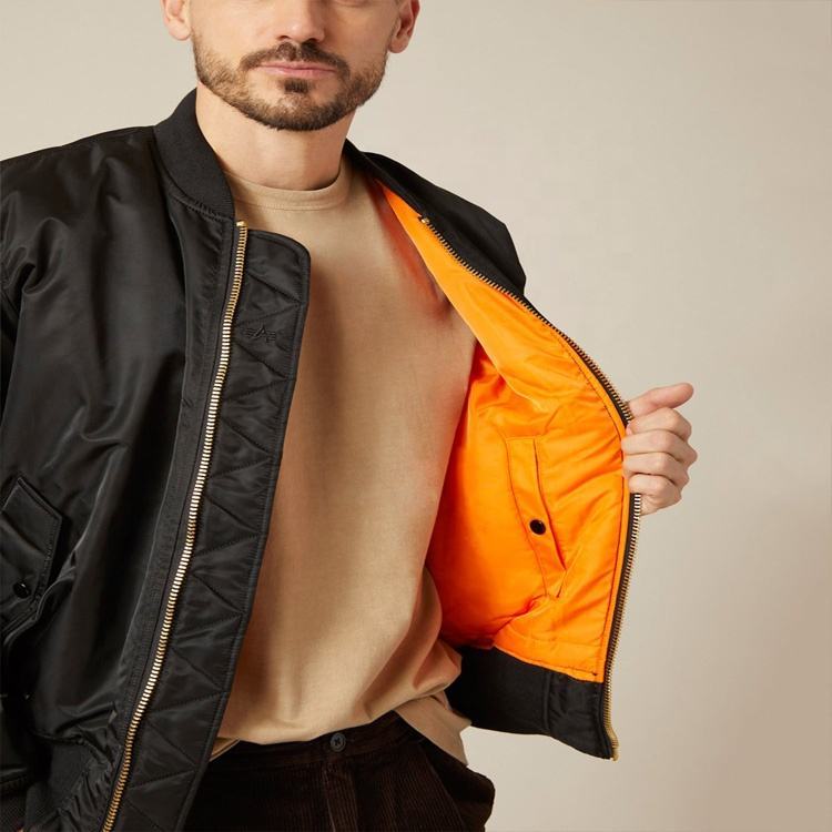 OEM Wholesale MA-1 Satin Waterproof Mid Weight Nylon Custom Logo Men Bomber Jackets