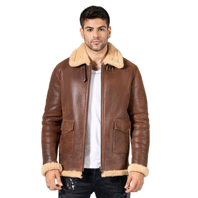 Wholesale Customize Winter Men's Calfskin Bomber Jacket