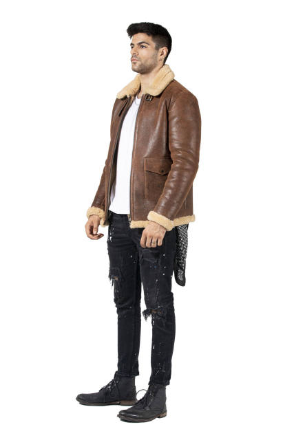 Wholesale Customize Winter Men's Calfskin Bomber Jacket