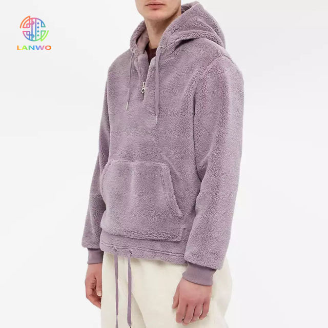 Warm Sherpa Men'S Hoodies & Sweatshirts Oversized Custom Embroidered Men Plain Winter 1/4 Zip Pullover Fluffy Fleece Hoodies