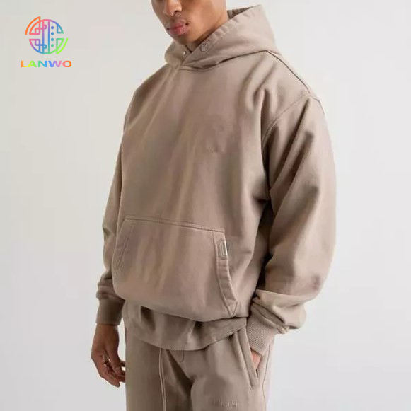 Lanwo Custom Logo Wholesale 360gsm 450gsm Plain Heavy Blank Oversized Heavyweight 100 Cotton Pullover Thick Men'S Hoodies