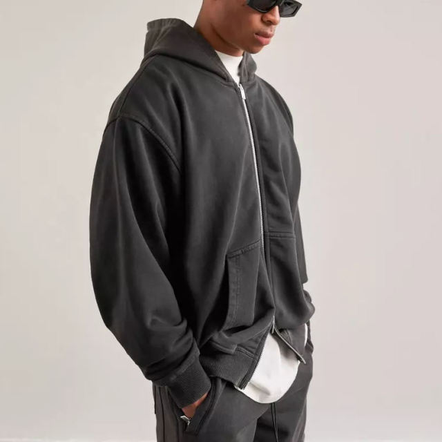 Lanwo Designer Oversized Contrast Stitch Hoodies For Men Custom With No Strings Distressed Double Layer Zip Up Men'S Hoodies