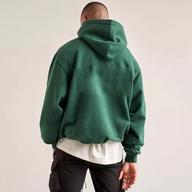 Lanwo Custom 100 Cotton Green Fleece Hoody Sweatshirt For Men Boxy Fit 380gsm Hoodies No String With Pocket Sublimation Hoodie