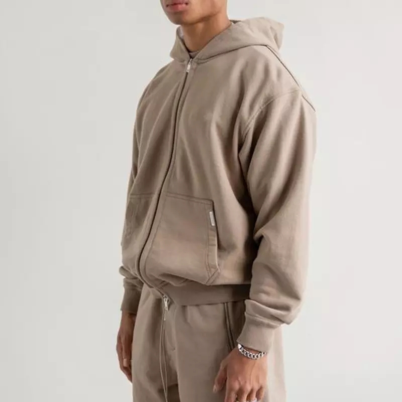 Lanwo Designer Oversized Contrast Stitch Hoodies For Men Custom With No Strings Distressed Double Layer Zip Up Men'S Hoodies