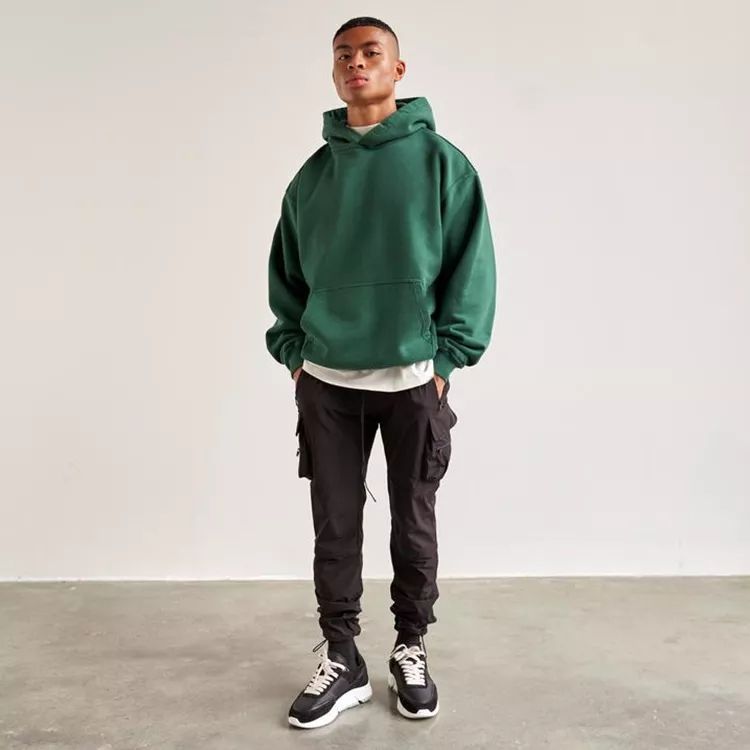 Lanwo Custom 100 Cotton Green Fleece Hoody Sweatshirt For Men Boxy Fit 380gsm Hoodies No String With Pocket Sublimation Hoodie
