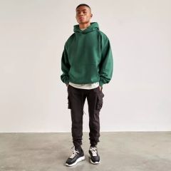 Lanwo Custom 100 Cotton Green Fleece Hoody Sweatshirt For Men Boxy Fit 380gsm Hoodies No String With Pocket Sublimation Hoodie