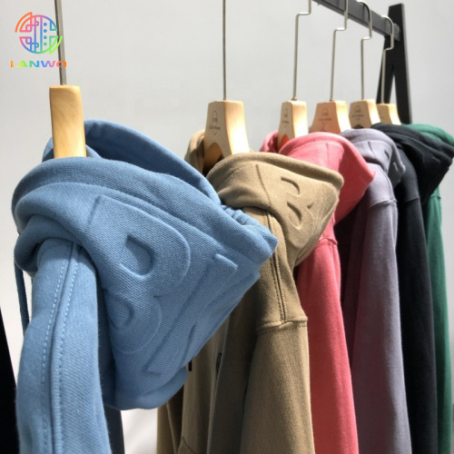 Lanwo French Terry Oversized Blank Streetwear Hoodies Embossed Logo Printing Pure Cotton Heavyweight 400GSM Men's Hoodies