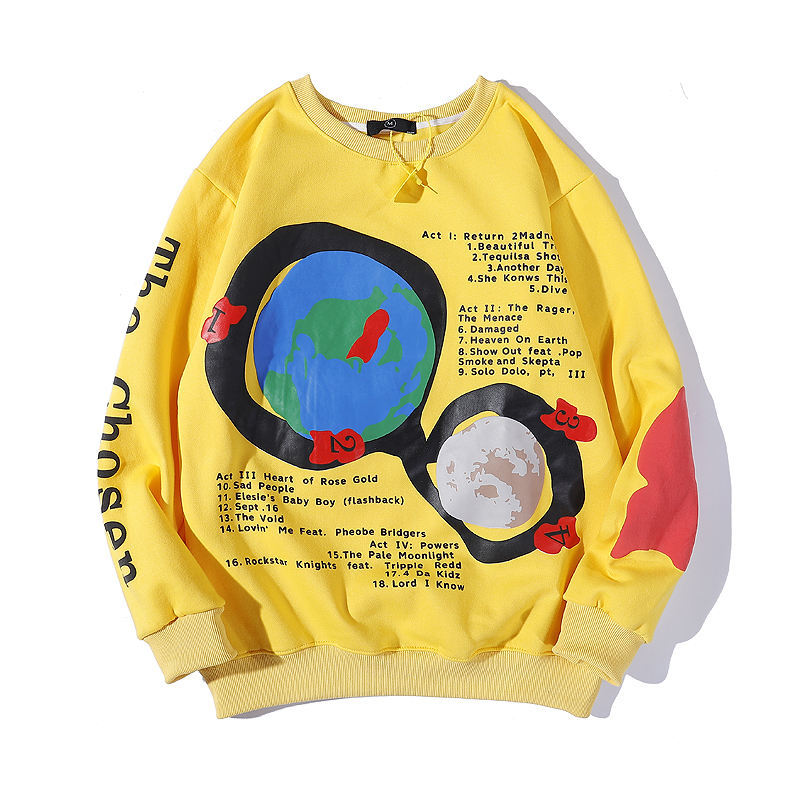 Kanye West Letter Foam Stranger Things Fleece Hoodies Oversize Couple Streetwear Casual Sweatshirt Men and Women Loose Hoody