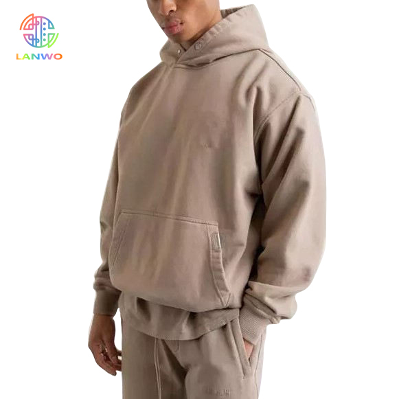 Lanwo Custom Logo Wholesale 360gsm 450gsm Plain Heavy Blank Oversized Heavyweight 100 Cotton Pullover Thick Men'S Hoodies