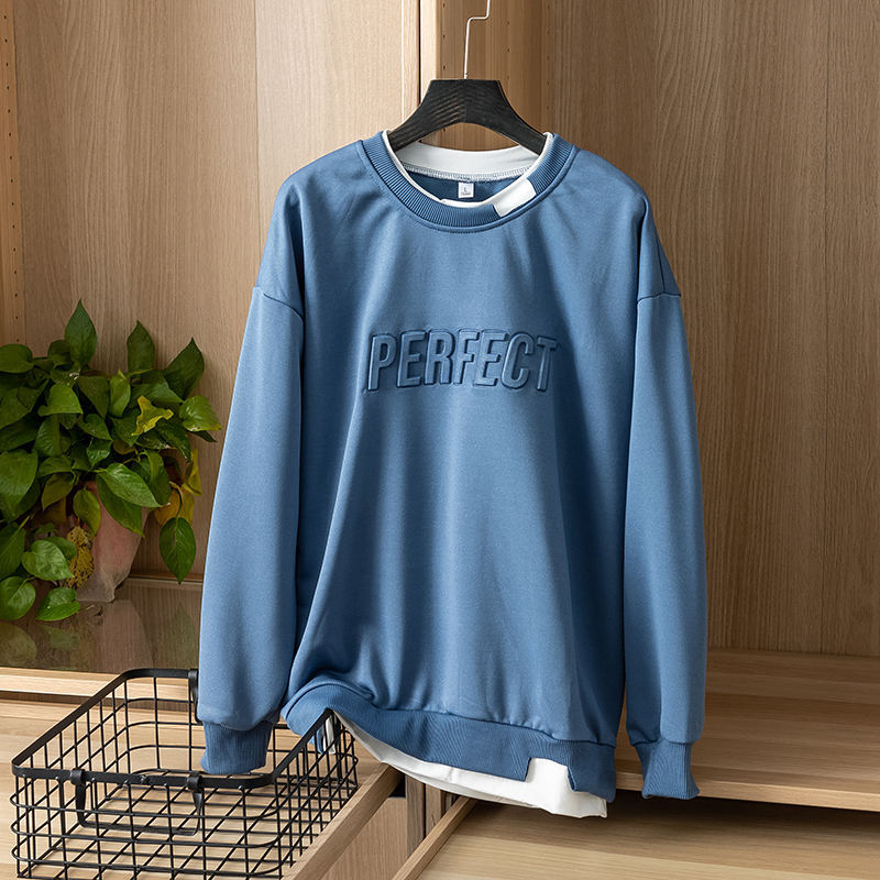 Lanwo High Quality Heavy Men'S Hoodies & Sweatshirts 100% Cotton Street Style Custom Oversized Crewneck Men Embossed Sweatshirt