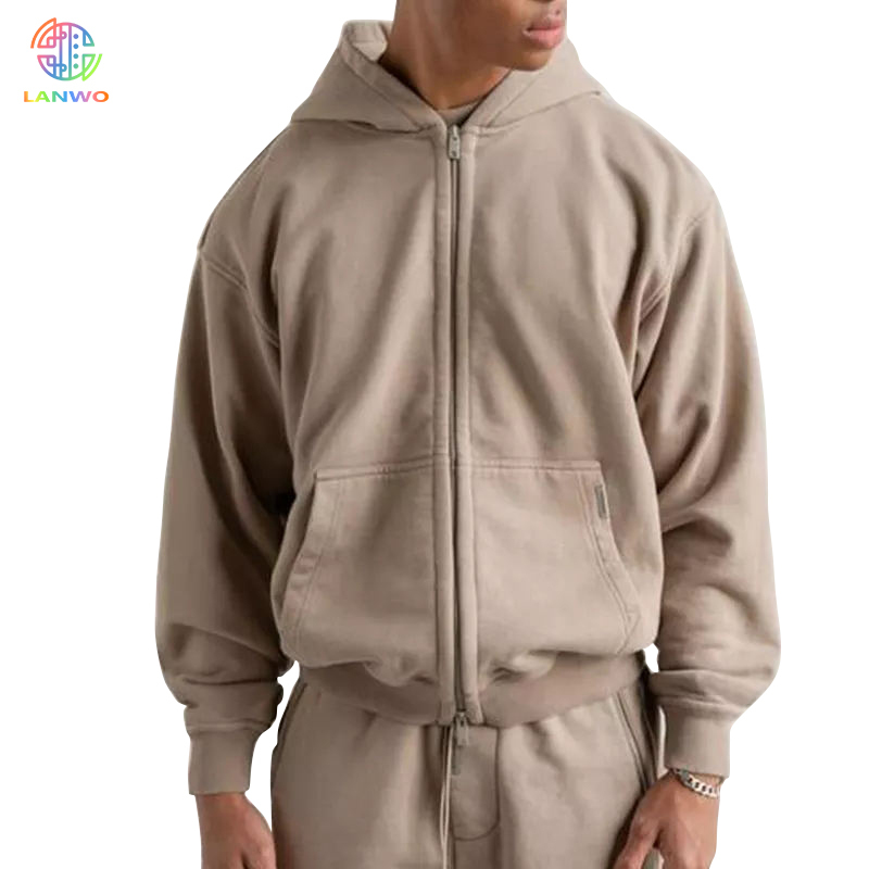 Lanwo Designer Oversized Contrast Stitch Hoodies For Men Custom With No Strings Distressed Double Layer Zip Up Men'S Hoodies