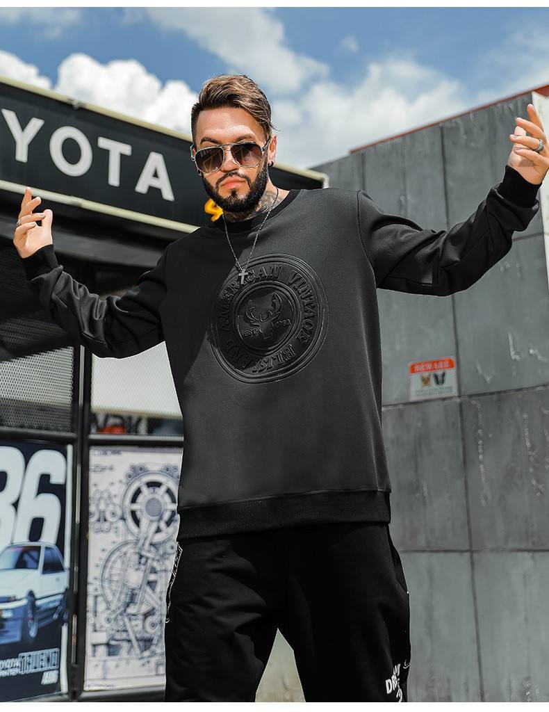 Lightweight Crew Neck Emboss Sweatshirt Soft Men'S Cotton Plain Bulk Streetwear Pullover Custom 3d Embossed Hoodies Sweatshirts