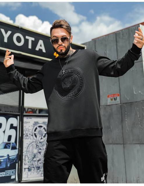 Lightweight Crew Neck Emboss Sweatshirt Soft Men'S Cotton Plain Bulk Streetwear Pullover Custom 3d Embossed Hoodies Sweatshirts