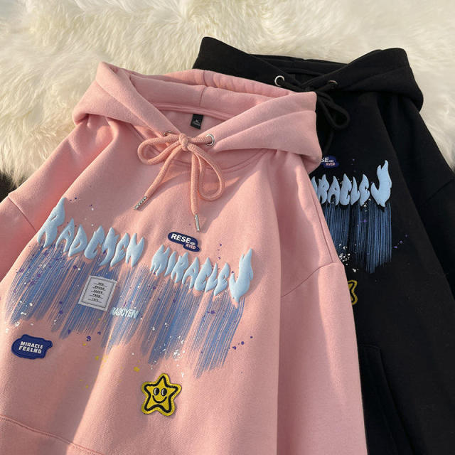 Plain Black Foam Print Graphic Hoodie Unisex Oversized Fitted Heavyweight 60% Cotton 40% Polyester Custom 3d Puff Print Hoodie