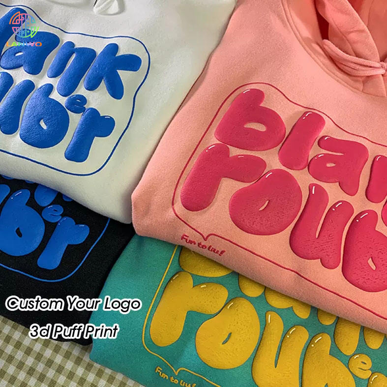 Heavyweight Oversized Men'S Hoodies Sweatshirts Multi Color Foam Printing With Logo Unisex Cotton Custom 3d Puff Print Hoodie