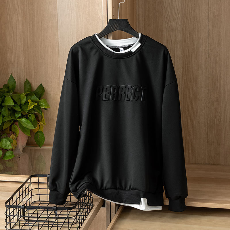 Lanwo High Quality Heavy Men'S Hoodies & Sweatshirts 100% Cotton Street Style Custom Oversized Crewneck Men Embossed Sweatshirt