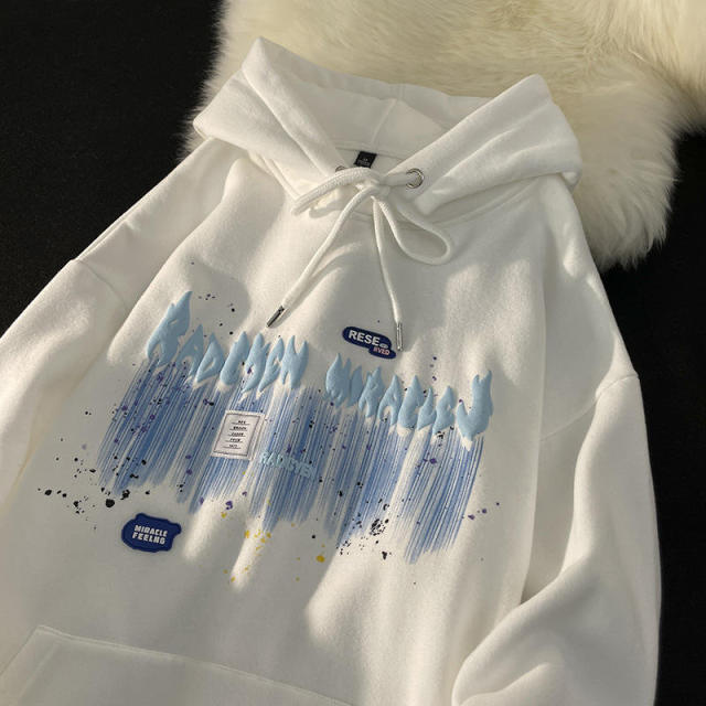 Plain Black Foam Print Graphic Hoodie Unisex Oversized Fitted Heavyweight 60% Cotton 40% Polyester Custom 3d Puff Print Hoodie