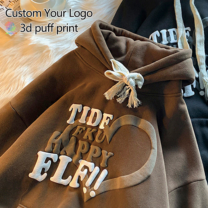 Heavyweight Oversized Men'S Hoodies Sweatshirts Multi Color Foam Printing With Logo Unisex Cotton Custom 3d Puff Print Hoodie