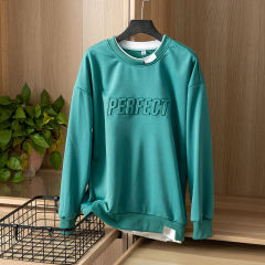 Lanwo High Quality Heavy Men'S Hoodies & Sweatshirts 100% Cotton Street Style Custom Oversized Crewneck Men Embossed Sweatshirt