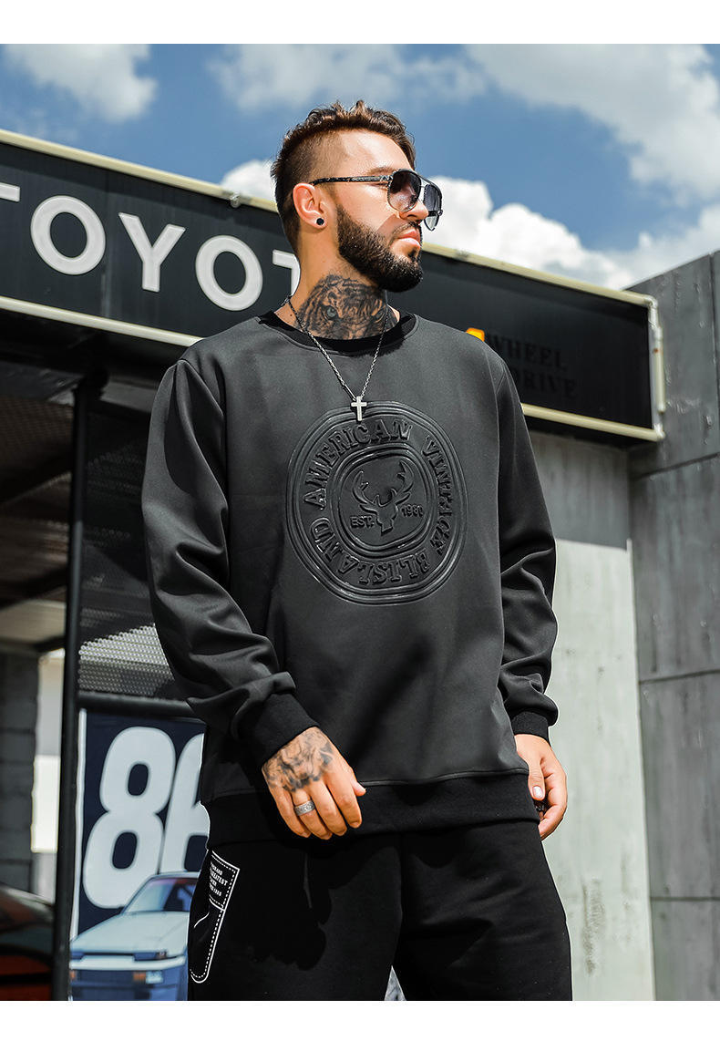 Lightweight Crew Neck Emboss Sweatshirt Soft Men'S Cotton Plain Bulk Streetwear Pullover Custom 3d Embossed Hoodies Sweatshirts