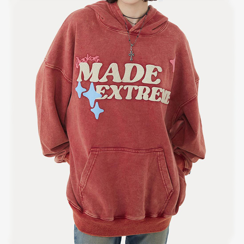 Tri-colour fun foam skull street long sleeve washed and distressed pullover sweatshirt for men and women couples