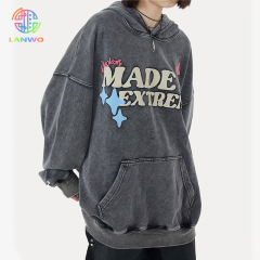 Tri-colour fun foam skull street long sleeve washed and distressed pullover sweatshirt for men and women couples