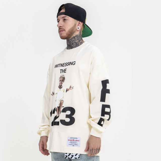 High Street Kids Letter Print Round Neck Loose Long Sleeve Tee