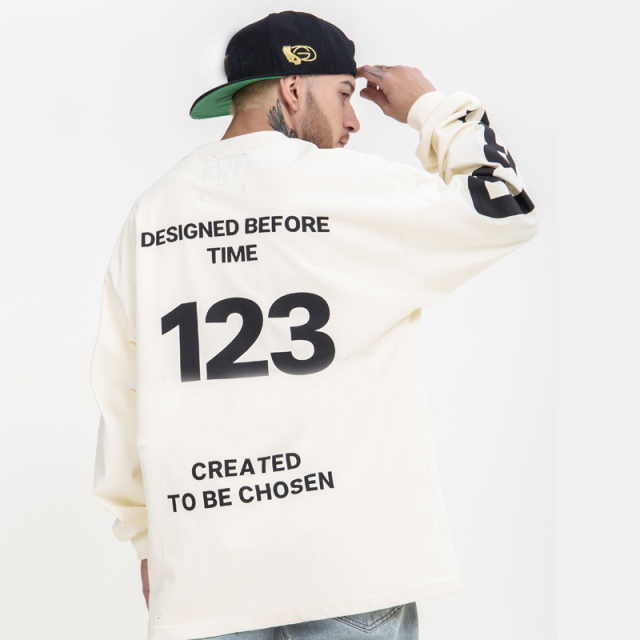 High Street Kids Letter Print Round Neck Loose Long Sleeve Tee