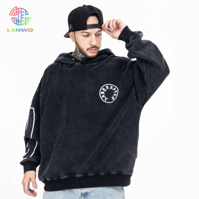 Tide Sanskrit washed vintage high street hooded sweatshirt for men and women loose