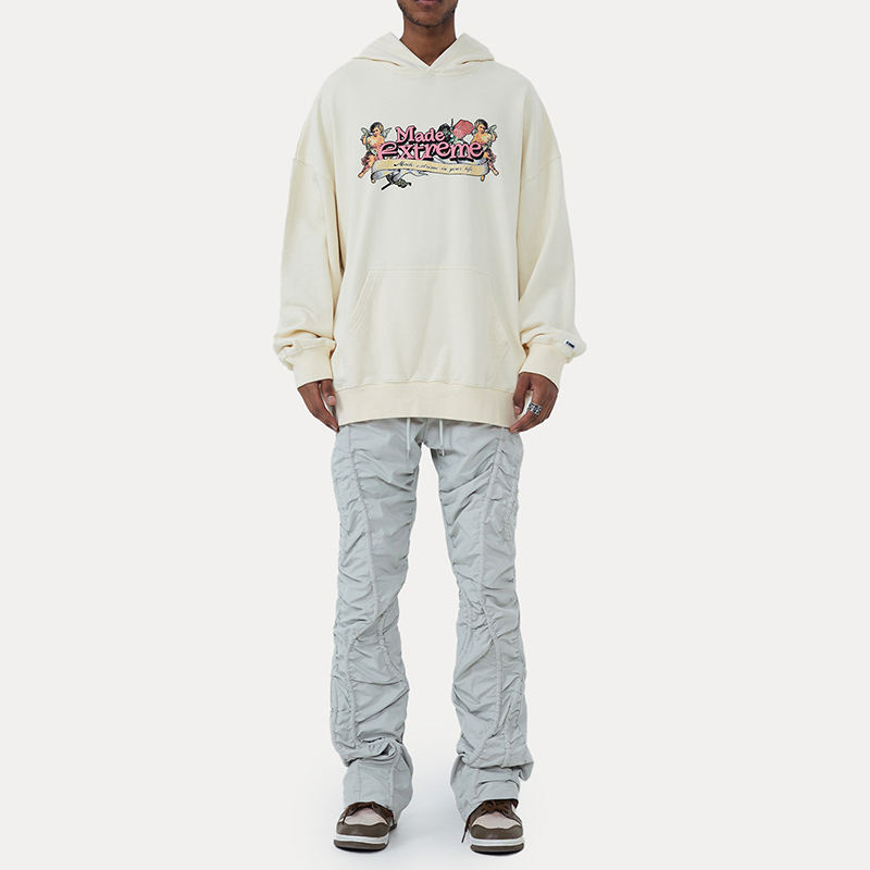 Fun Cupid floral American vintage street washed and distressed pullover sweatshirt