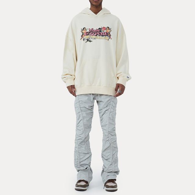 Fun Cupid floral American vintage street washed and distressed pullover sweatshirt