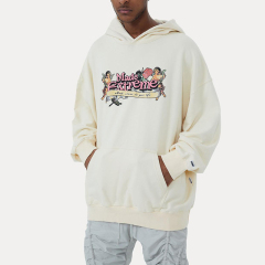 Fun Cupid floral American vintage street washed and distressed pullover sweatshirt